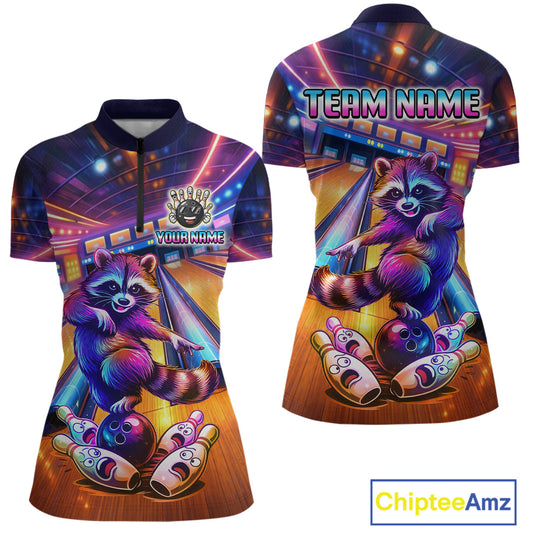 Funny Raccoon Bowling for Women Custom Bowling League Jersey Polo & 1/4-Zip Bowling Outfit QZT903
