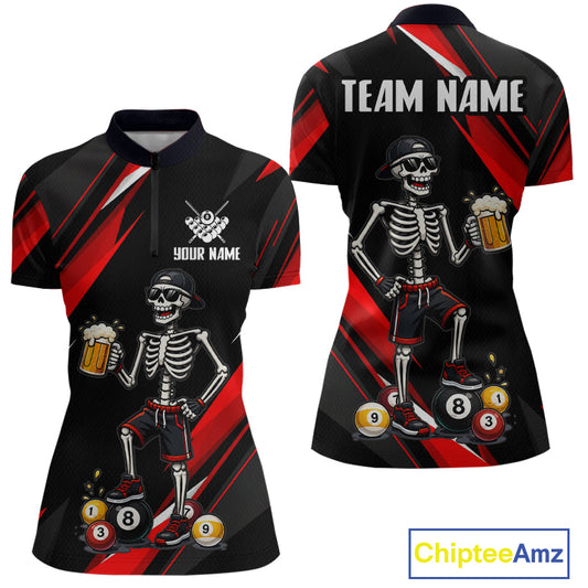 Black and red polo shirt with skeleton design and 'Team Name' text on a white background