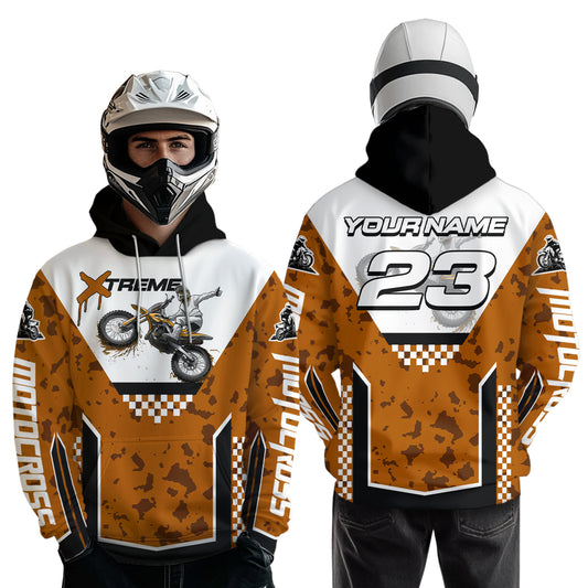 Orange Motocross Hoodie Dirt Bike Hoodie Kid Adults UPF30+ Custom Racing Sweatshirt MotoX MHT300