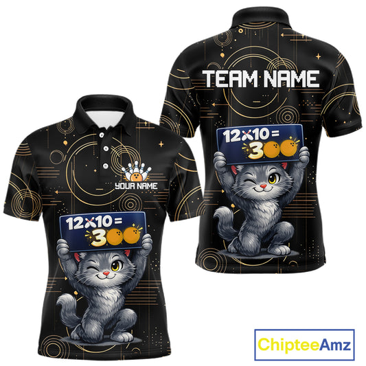 Custom Funny Cat Bowling Math Shirt Polo & 1/4-Zip Bowling League Jersey Bowling Outfit for Men QZT927