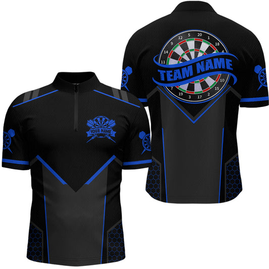 Personalized Blue Dart Team Shirt for Men Custom Dart Jersey Polo & 1/4-Zip Dartboard Outfit DHT16