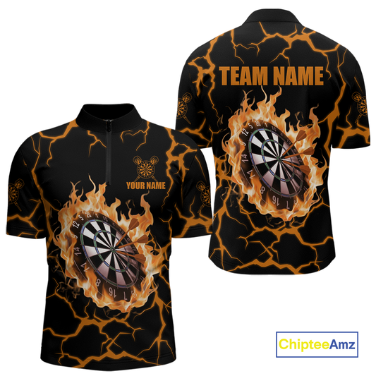 Custom Orange Flame Dart Shirt for Men Dart Jersey for Team Dart Gift Polo & 1/4 Zip DHT7
