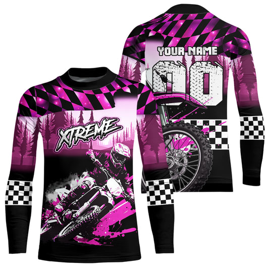 Personalized Pink Motocross Jersey for Adult Kids Extreme Racing Shirt UPF30+ Dirt Bike Clothes MHT125