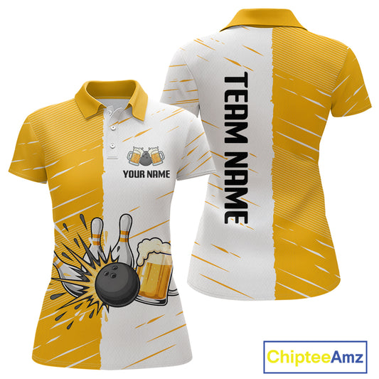 Beer Bowling Shirts Yellow&White Beer Bowling Jersey for Team Women Men Bowl League MBL259