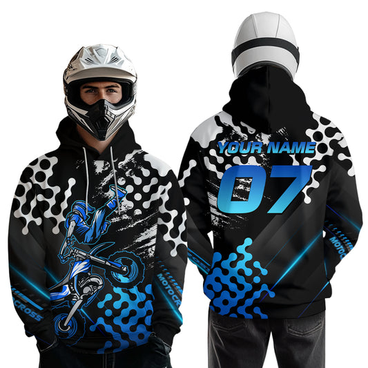 Custom Blue Motocross Hoodie for Men Women Adult Dirt Bike Racing Hoodie Shirt MH476
