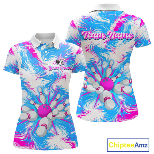 Pink and Blue Bowling Shirts for Team Women Men Bowling Polo and 1/4 Zip Shirt MBL230