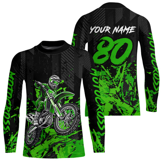 Custom Green Motocross Jersey Racing Motocycle Shirts for Men Women Kid UPF30+ DNT43