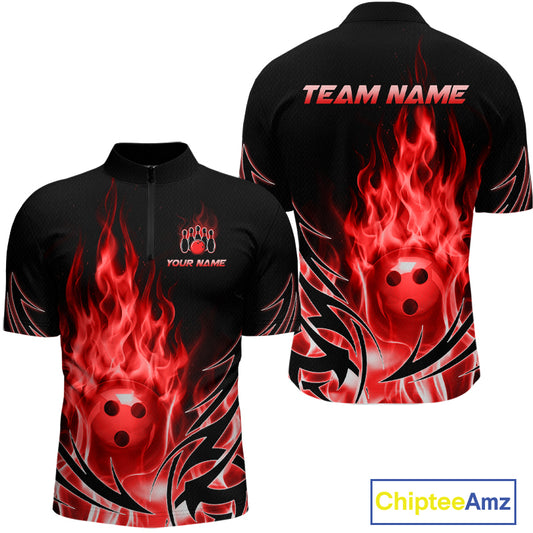 Custom Red Flame Bowling Jersey for Men Bowling Team Shirts Bowling League HNT469