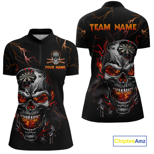 Custom Thunder Skull Darts Board Dart Shirts for Women Darts Team Jerseys Polo & 1/4 Zip NNT134