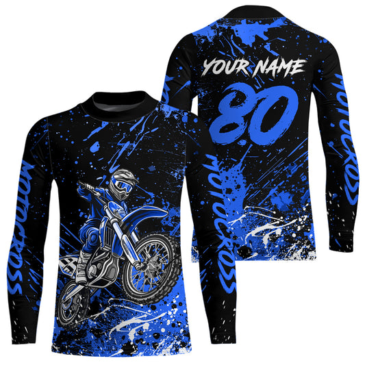 Personalized Blue Youth Motocross Shirts Off-Road Dirt Bike Jersey Kid Men Women UPF30+ DNT17