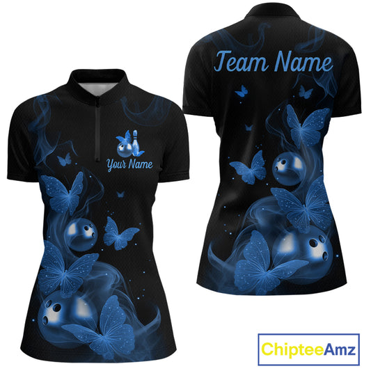 Custom Blue Butterfly Galaxy Bowling Jersey for Women Bowling Team Shirts Bowling League HNT310