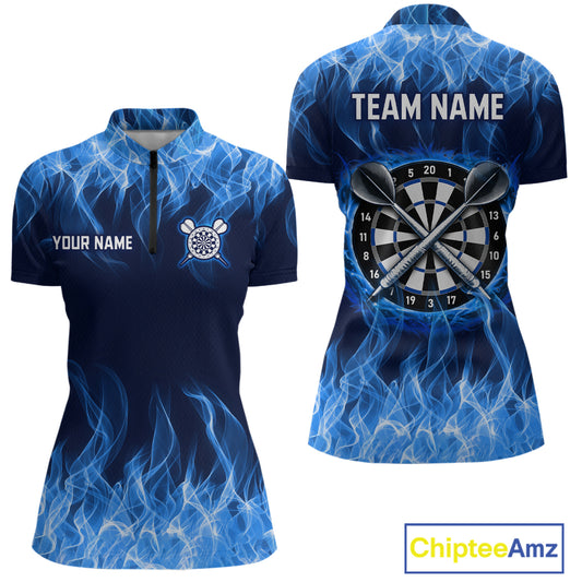 Custom Blue Fire Flame Darts Board Dart Tournament Dart Shirts For Women Darts Team Jerseys NNT118