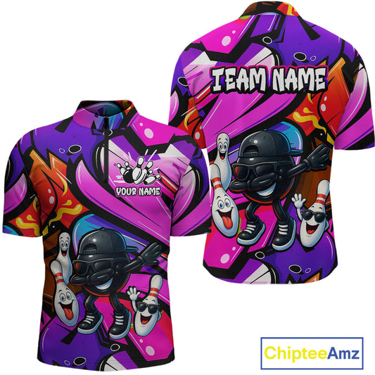 Custom Funny Bowling Jersey for Men Bowling Uniform Bowling Team Shirts Polo & 1/4 Zip HNT130