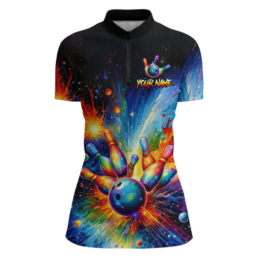 Custom Colorful Bowling Jersey for Women Bowling Uniform Polo & 1/4 Zip Bowling Team Shirts HNT226