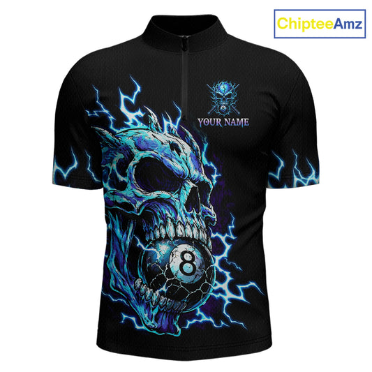 Custom Blue Flame Skull 8 Ball Cracked Billiard Shirt for Men Billiard Team Jersey Billiard League NNT184