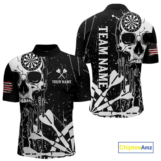 Custom White Skull Darts Board Dart Shirts for Men Darts Team Jerseys Polo & 1/4 Zip NNT133