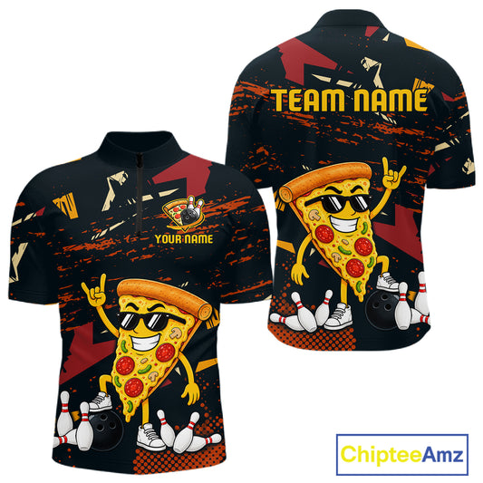 Custom Funny Pizza Bowling Team Shirts Bowling Jersey for Men Polo & 1/4 Zip Bowling League HNT473