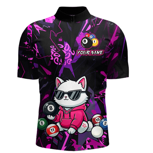 Custom Pink Cat Funny 8 Ball Pool Shirts Billiard Shirt for Men Billiard Team Jersey League NNT175