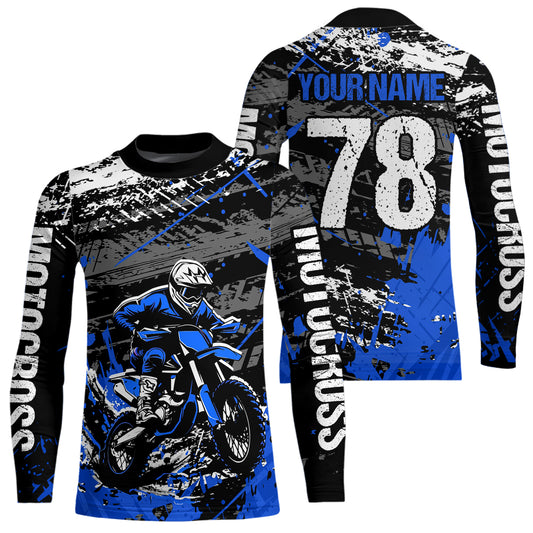Blue Youth Dirt Bike Jersey Adult Kid Upf30+ Customized Motocross Jersey Off-Roading Jersey DNT48