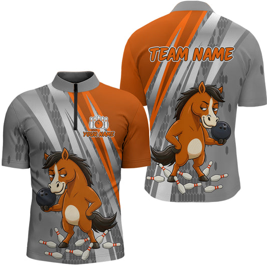 Custom Funny Horse Bowling Jersey for Men Bowling Team Shirts Bowling League Polo & 1/4 Zip HNT181