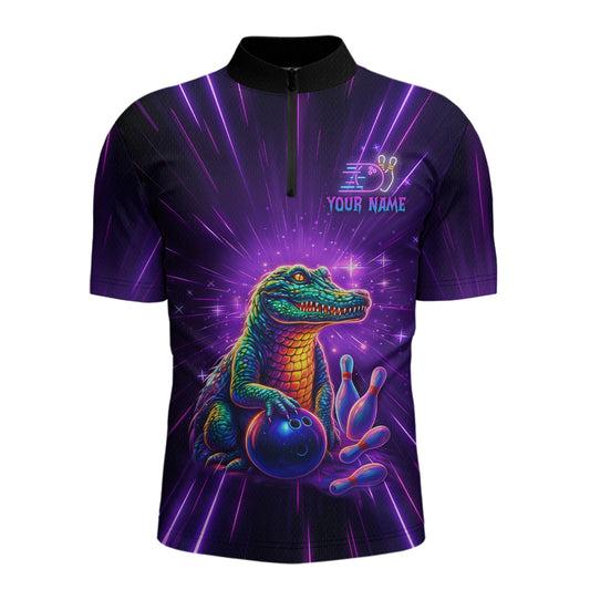 Custom Funny Crocodile Neon Bowling Shirt Alligator Bowling Jersey for Men Polo & 1/4 Zip HNT208