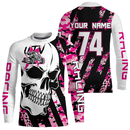 Custom Skull Pink UTV Off-Road Shirts UTV Motocross Racing Shirt Kid Men Women UPF30+ DNT89