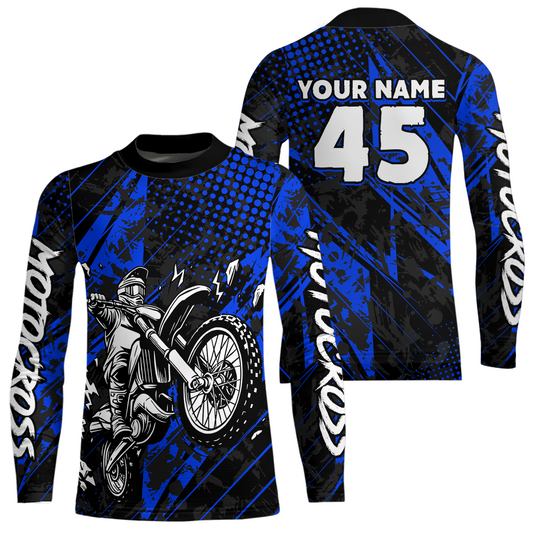 Custom Blue Motocross Jersey Racing for Men Women Kid Motocycle Shirts UPF30+ DNT44