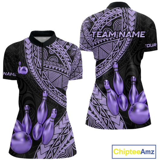 Black and Purple Tribal Pattern Bowling Jersey for Women Bowling Uniform Bowling Team Shirts HNT225