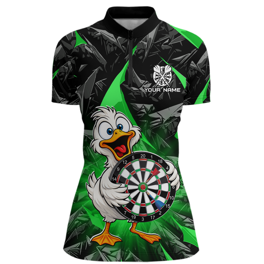 Custom Green Duck Funny Dart Shirt Dart Team Jersey for Women Dartboard Polo & 1/4Zip NNT167