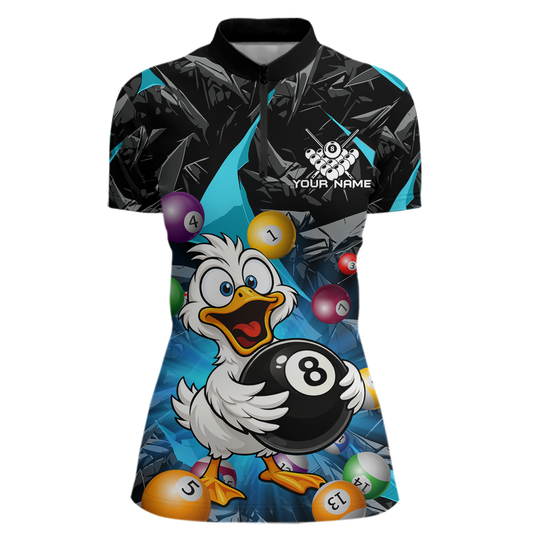 Custom Turquoise Funny Duck 8 Ball Pool Shirts Billiard Shirt for Women Billiard Team Jersey League NNT172