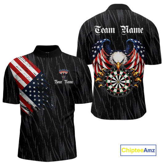 Custom US Flag Eagle Darts Shirt for Men Darts Team Jerseys Dart Tournament Polo & 1/4 Zip NNT111