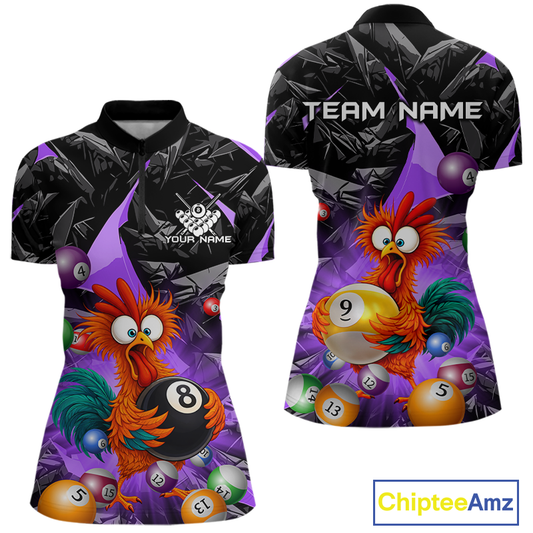 Custom Purple Funny Chicken 8 Ball & 9 Ball Billiard Shirt for Women Billiard Team Jerseys NNT190