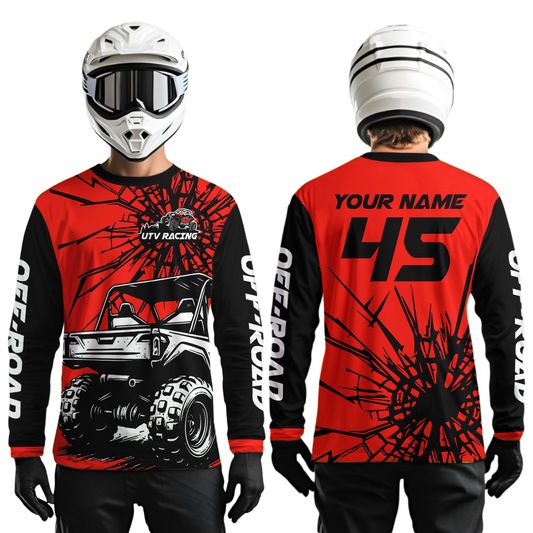 Personalized Red UTV Motocross Shirt Kid Men Women UPF30+ Off-Road UTV Racing Jersey DNT31