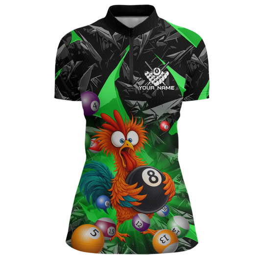Custom Funny Green Chicken 8 Ball Pool Billiard Shirt for Men Polo & 1/4 Zip, Billiard Team Jerseys NNT148