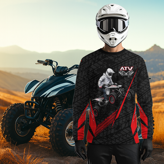 Personalized ATV Motocross Jersey For Adult & Kids UPF30+ Red Quad Bike Shirt Off-Road ATV MX Racing NHN013