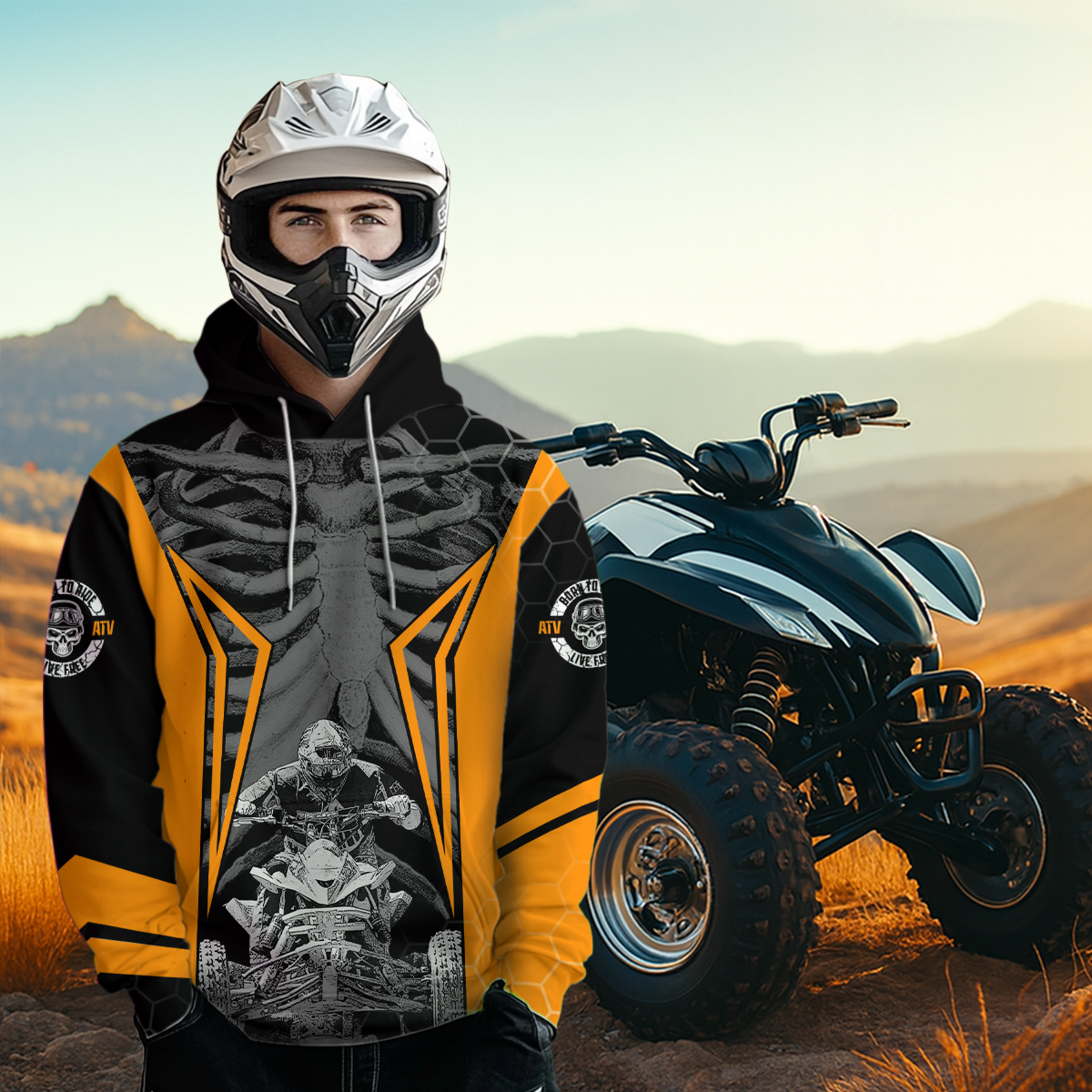 Personalized Orange Atv Racing Hoodie Custom Name & Number Quad Bike Rider Motocross Shirt For Men Women NHN002