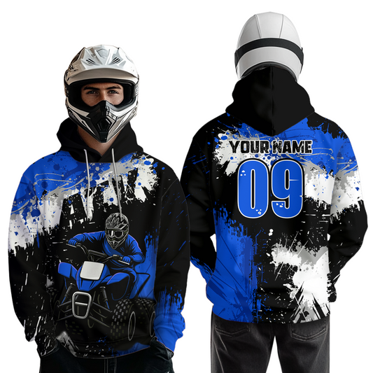 Blue ATV Motocross Hoodie Personalized Upf30+ Adult&Kid Quad Bike Shirt Atv Mx Off-Road Extreme NHN003