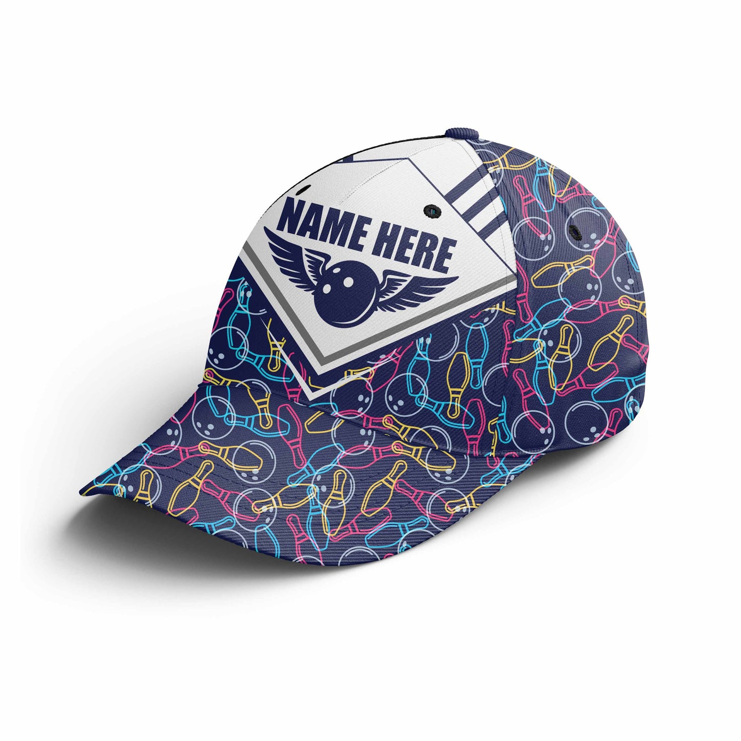 Personalized Bowling 3D Cap, Custom Bowling Hat for Men Women, Bowling Pin & Ball Cap with Name CHT01-6