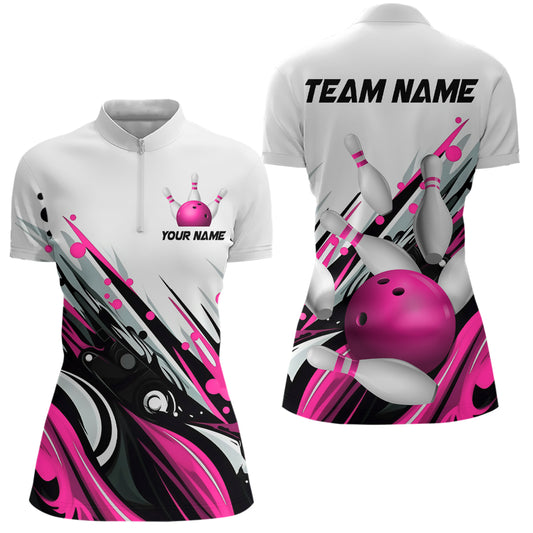 Bowling Quarter Zip Shirts For Women Custom Name Bowling Ball Energy Art Team Jersey Shirt YYD0066