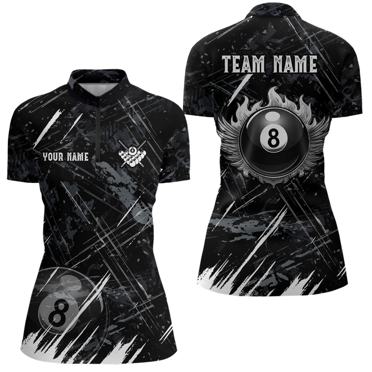 Grunge Ball 8 Billiard Billiard Women Quarter-Zip Shirts Custom Name Billiard Shirt YYD0071