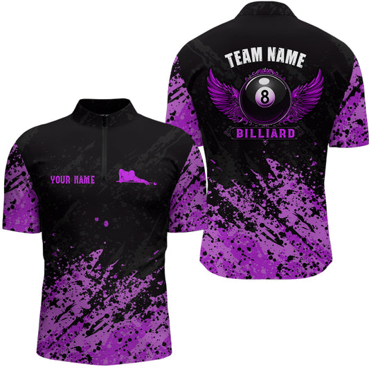Grunge Texture Ball 8 Billiard Men Quarter-Zip Shirts Custom Name, Billiard Shirt YYD0072
