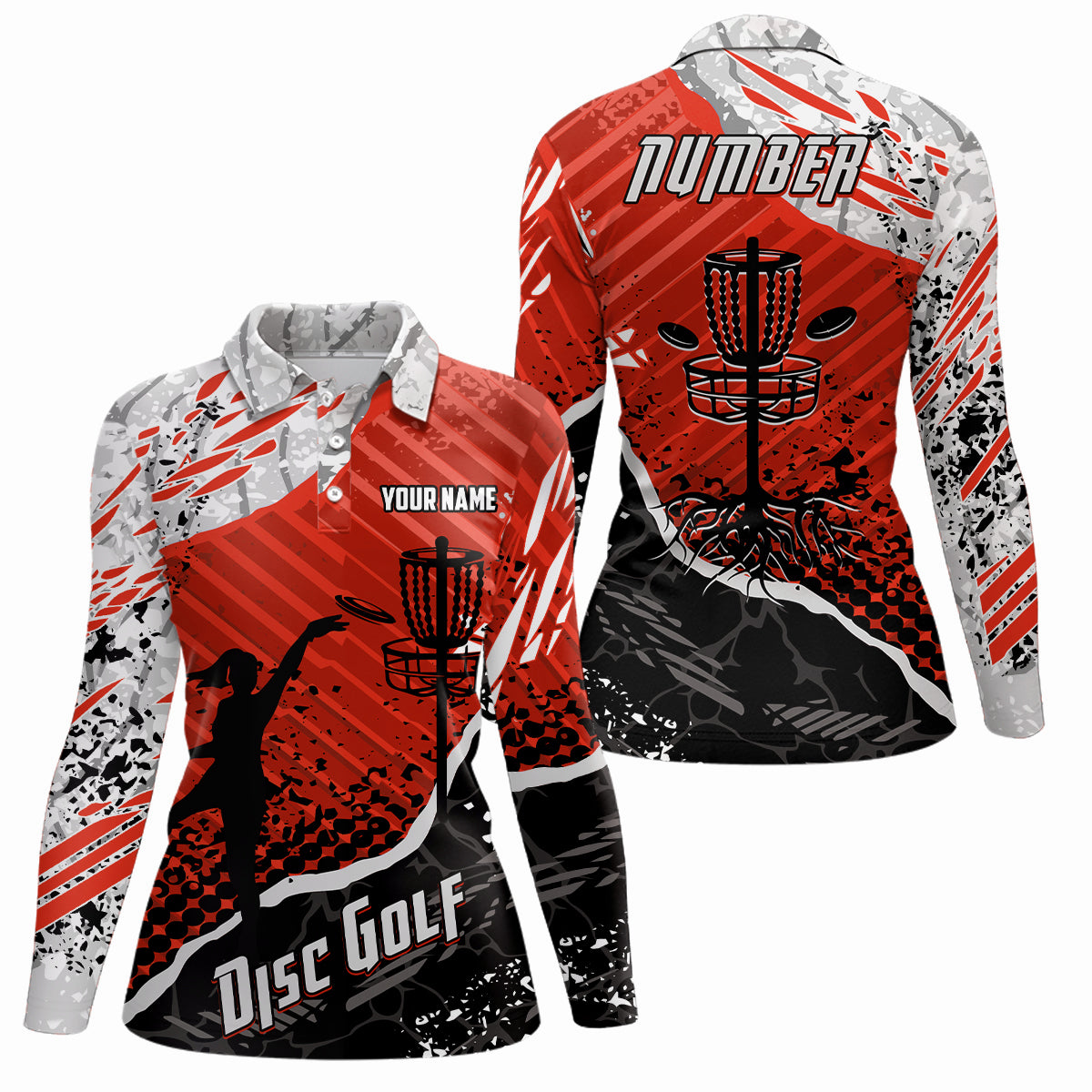 Disc Golf Abstract Grunge Womens Disc Golf Polo Shirt Custom Name And Number Disc Golf Gifts For Woman YYD0037