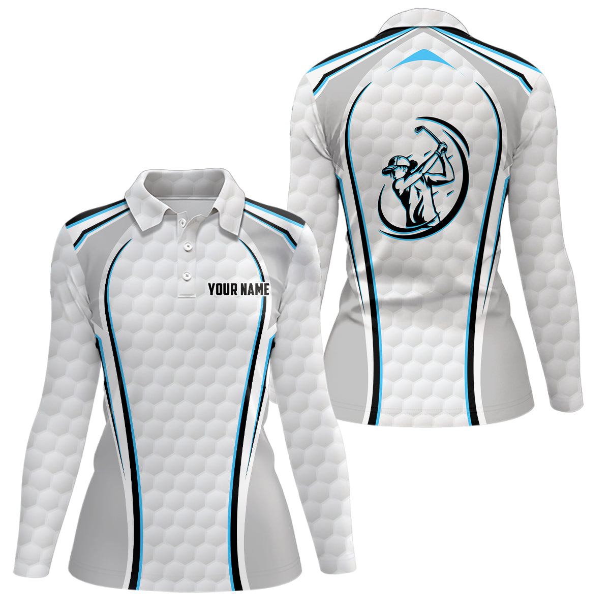 White Golf Ball Texture Golf Polo Shirts For Womens Custom Name, Patriotic Golf Gifts YYD0074