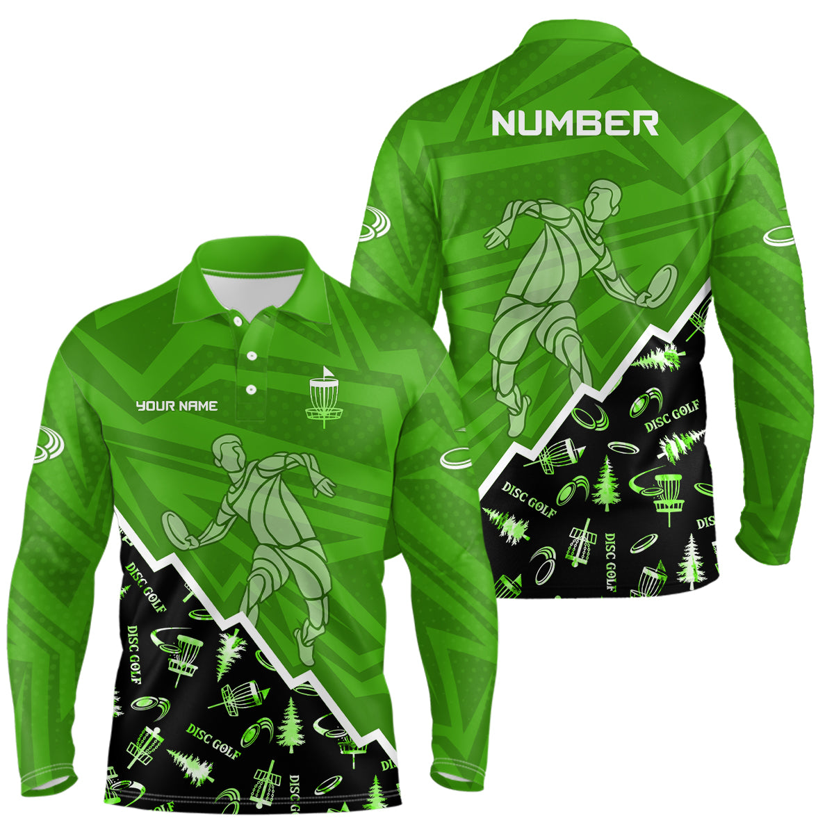 Pattern Color Mens Disc Golf Polo Shirt Custom Name & Number | Blue, Green, Grey YYD0045