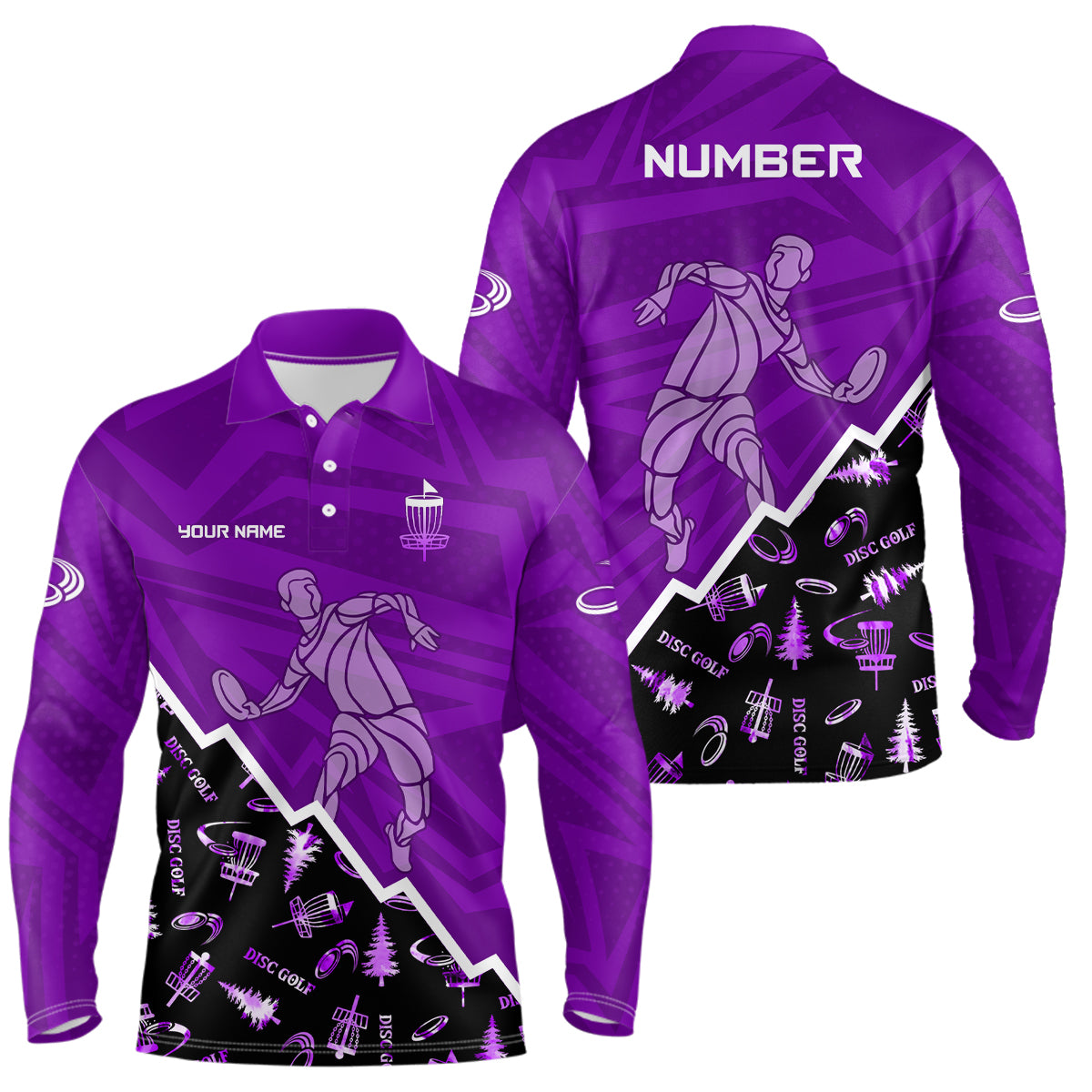 Pattern Color Mens Disc Golf Polo Shirt Custom Name & Number | Pink, Purple, Red YYD0045