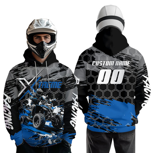 Blue Atv Racing Hoodie Custom Quad Bike Shirt Upf30+ Adult Youth Off-Road Atv Motocross Hoooded NHN008