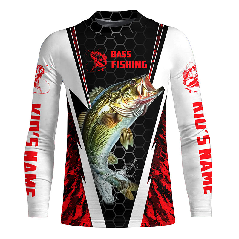Personalized Bass Fishing Sport Jerseys, Bass Fishing Long Sleeve Tournament Shirts | Red Camo IPHW4405