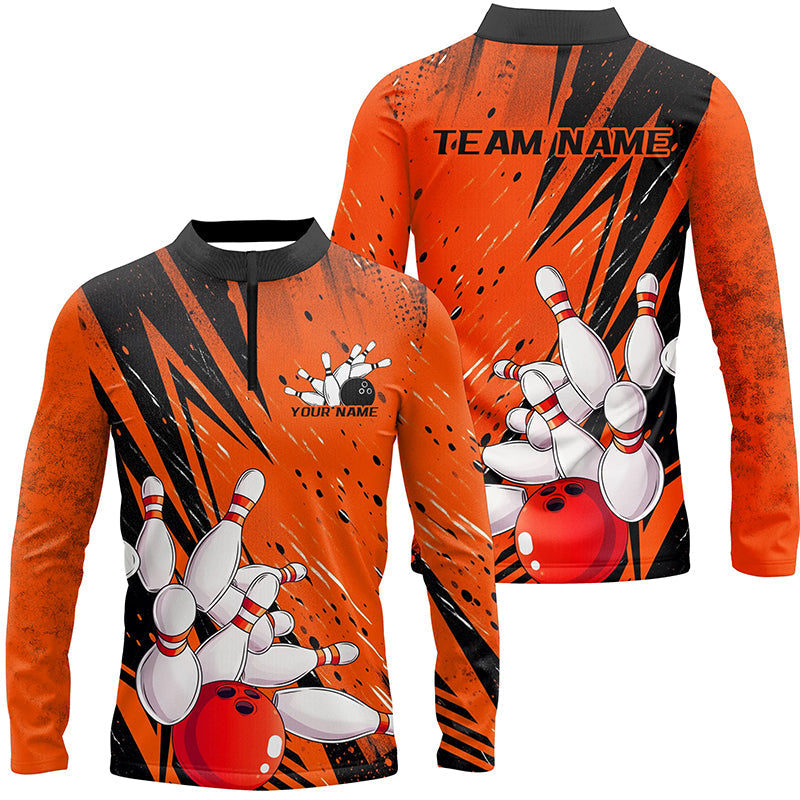 Black And Orange Custom Grunge Bowling Shirts For Men, Bowling League Shirt Bowling Team Jersey IPHW7906