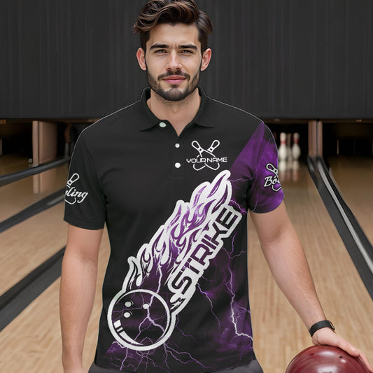 Custom Black And Purple Thunder Lightning Strike Bowling Polo Shirts For Men Team Shirt IPHW8535