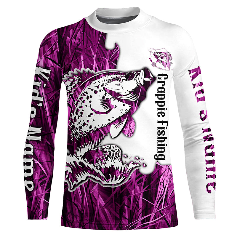 Custom Crappie Fishing Long Sleeve Tournament Shirts, Crappie Fishing League Shirt | Pink Camo IPHW6386